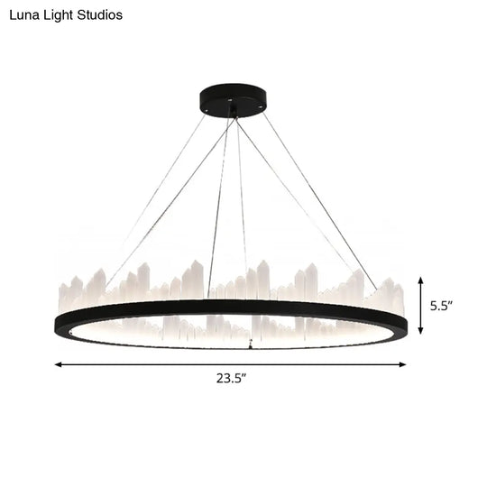 16/23.5 Circular Led Chandelier Light - Nordic Style Acrylic Black Hanging For Kitchen