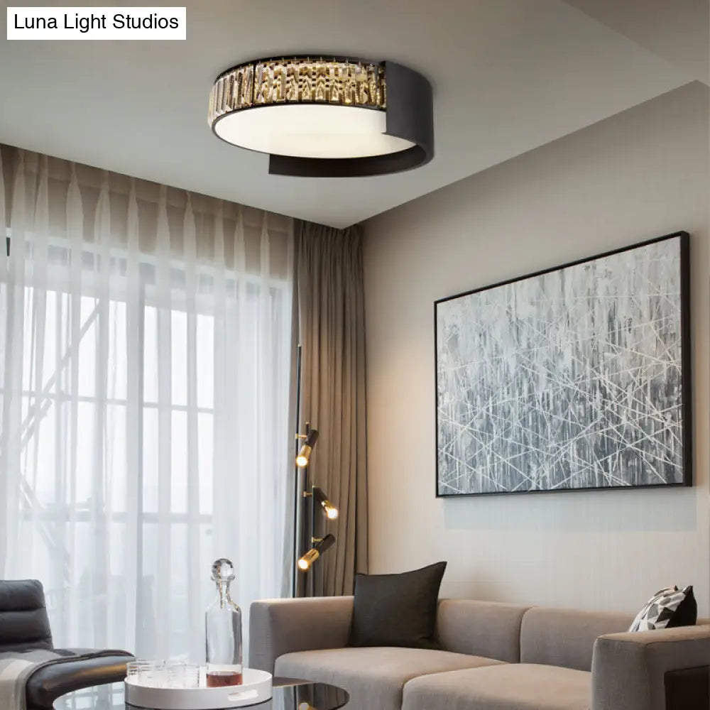 16’/23.5’ Crystal Prism Led Flush Mount Lamp With Black Round Shade - Contemporary Lighting