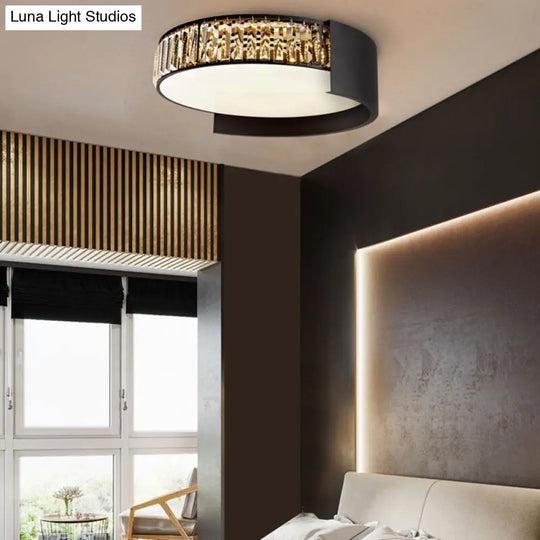 16/23.5 Crystal Prism Led Flush Mount Lamp With Black Round Shade - Contemporary Lighting / 23.5