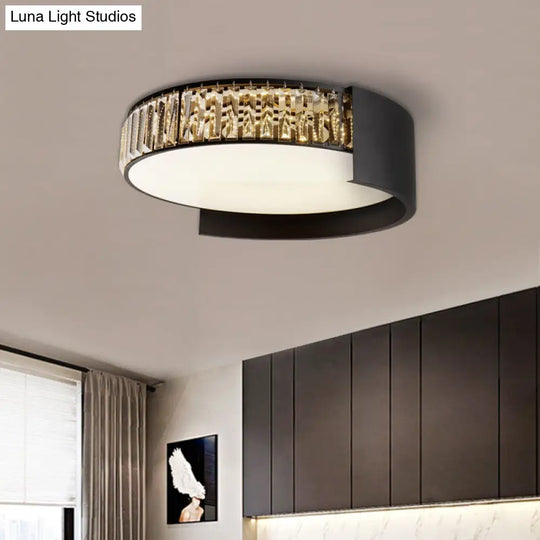16/23.5 Crystal Prism Led Flush Mount Lamp With Black Round Shade - Contemporary Lighting / 16 Warm