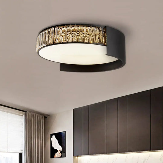 16’/23.5’ Crystal Prism Led Flush Mount Lamp With Black Round Shade - Contemporary Lighting /