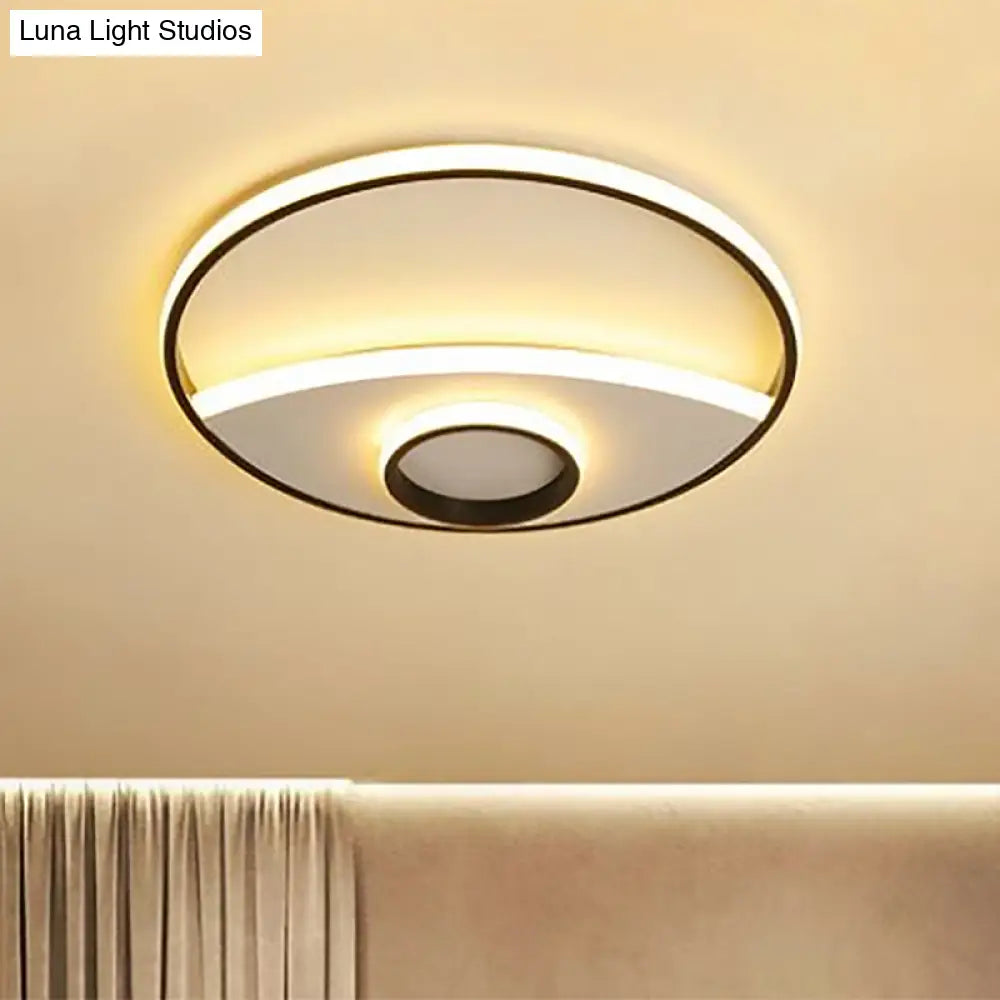 16 - 23.5’ Dia Circular Acrylic Ceiling Lamp - Modern Black And White Led Flush Light For Bedroom