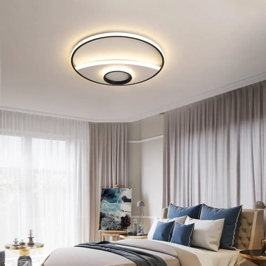 16 - 23.5’ Dia Circular Acrylic Ceiling Lamp - Modern Black And White Led Flush Light For Bedroom