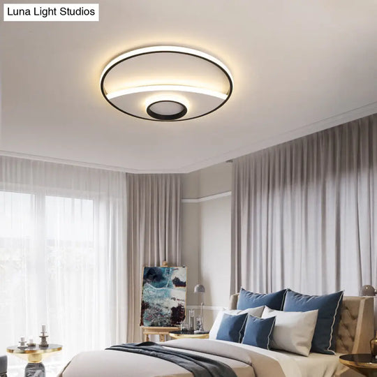 16-23.5 Dia Circular Acrylic Ceiling Lamp - Modern Black And White Led Flush Light For Bedroom