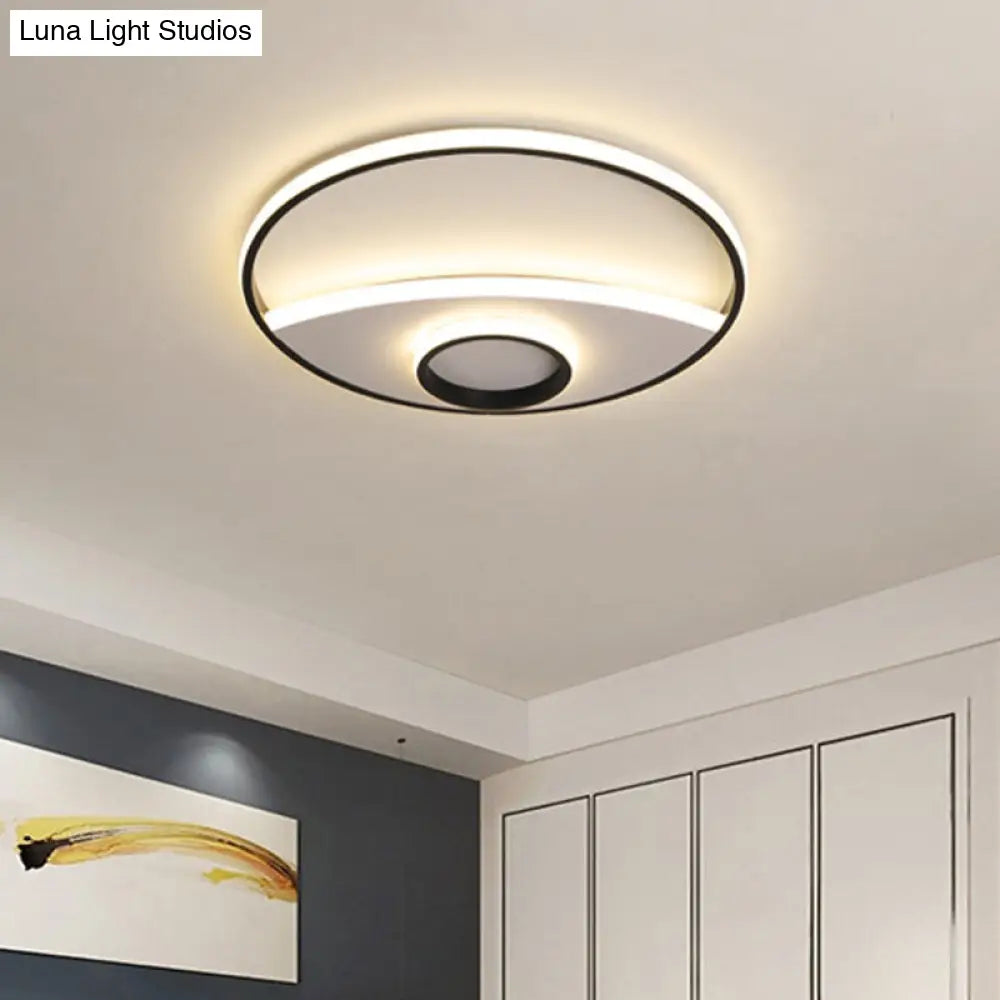 16-23.5 Dia Circular Acrylic Ceiling Lamp - Modern Black And White Led Flush Light For Bedroom