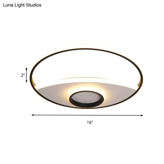 16 - 23.5’ Dia Circular Acrylic Ceiling Lamp - Modern Black And White Led Flush Light For Bedroom