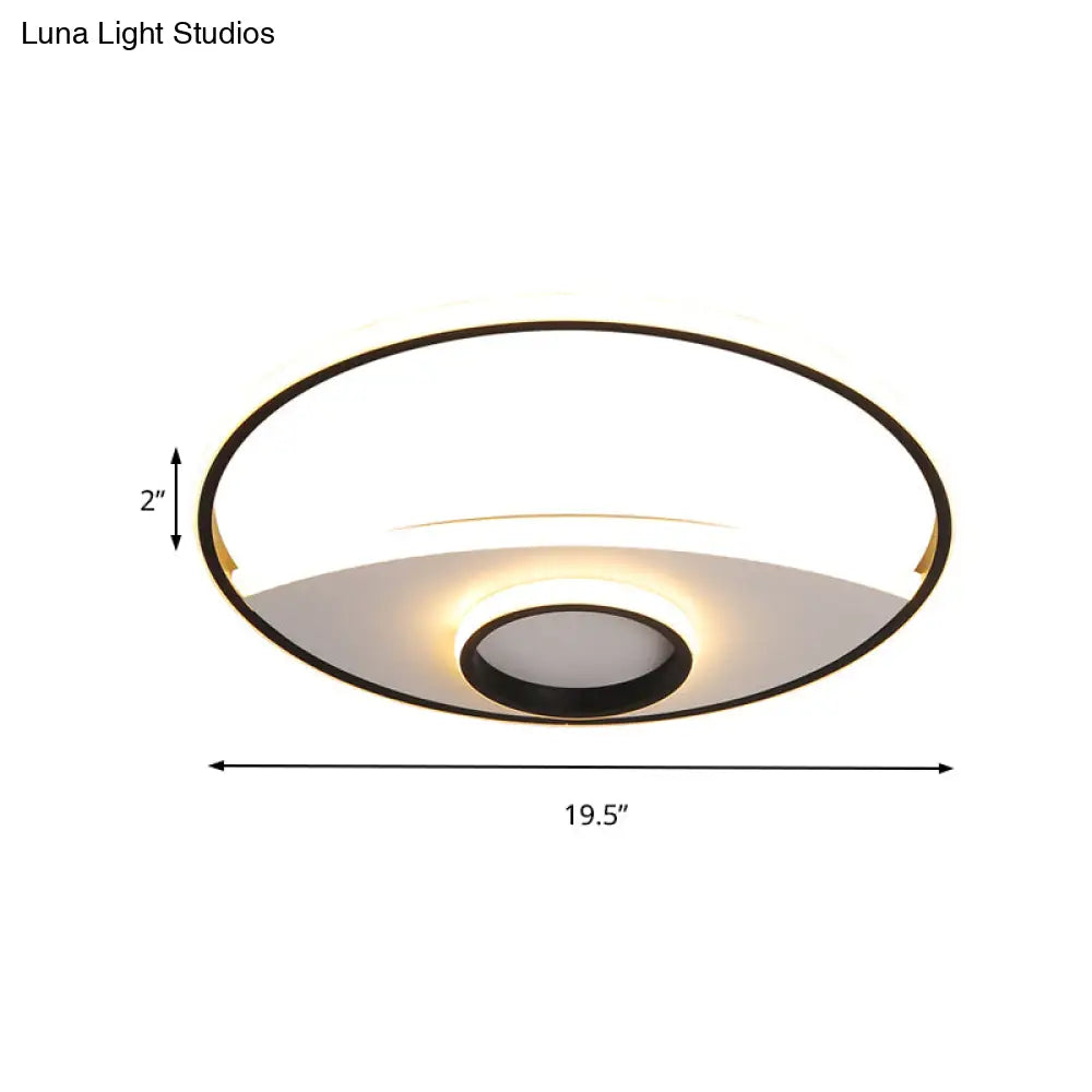 16-23.5 Dia Circular Acrylic Ceiling Lamp - Modern Black And White Led Flush Light For Bedroom