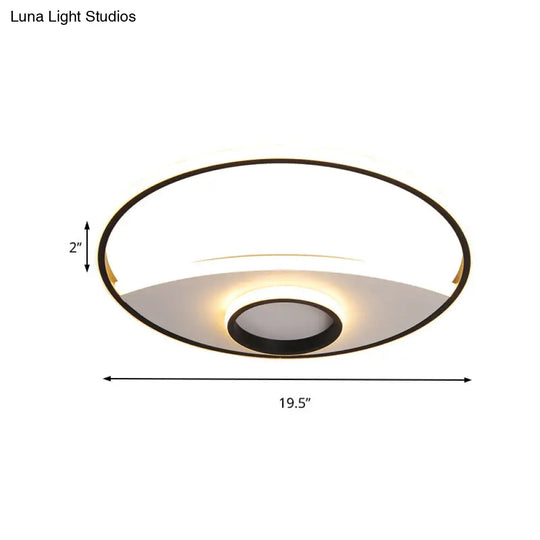 16 - 23.5’ Dia Circular Acrylic Ceiling Lamp - Modern Black And White Led Flush Light For Bedroom