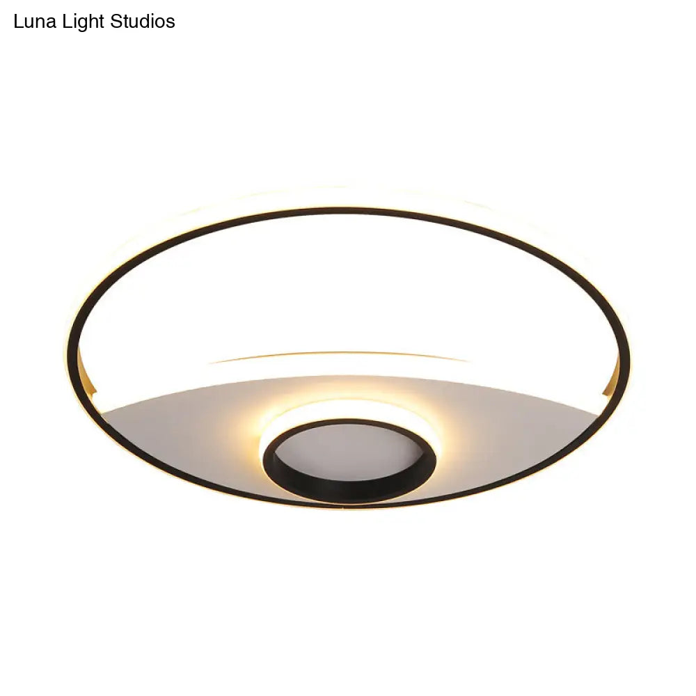 16-23.5 Dia Circular Acrylic Ceiling Lamp - Modern Black And White Led Flush Light For Bedroom