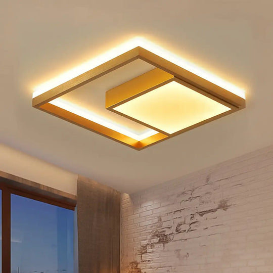 16’/23.5’ Gold Square Ceiling Light - Modern Metal Led Flush Mount In Warm/White / 16’ White