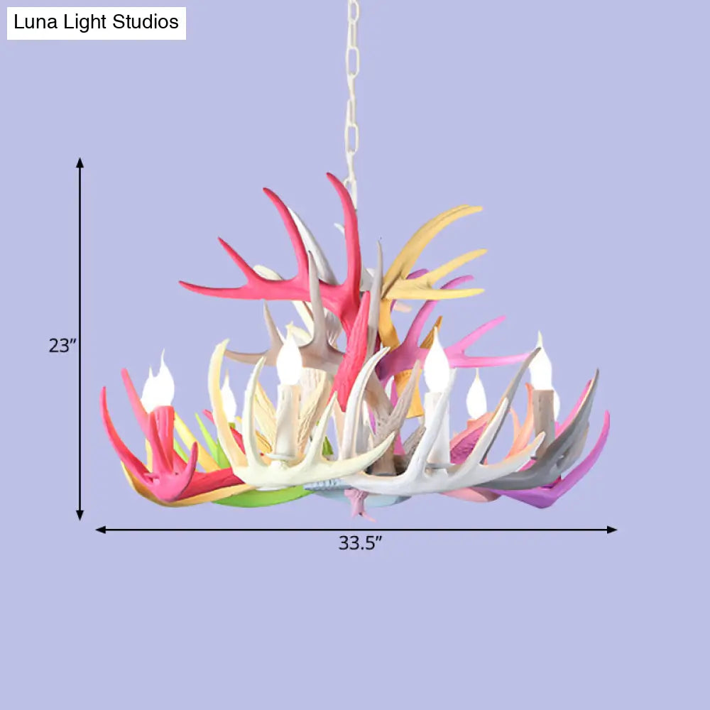 16/23 Wide Antler Resin Chandelier: Traditional Pendant Lamp Blue-Pink-Yellow 4/6/8 Heads