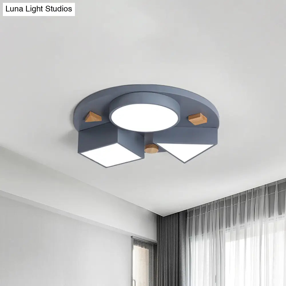 16’/26’ W Modern Geometry Iron Led Ceiling Light Grey/Grey - Blue Flush Mount For Bedroom