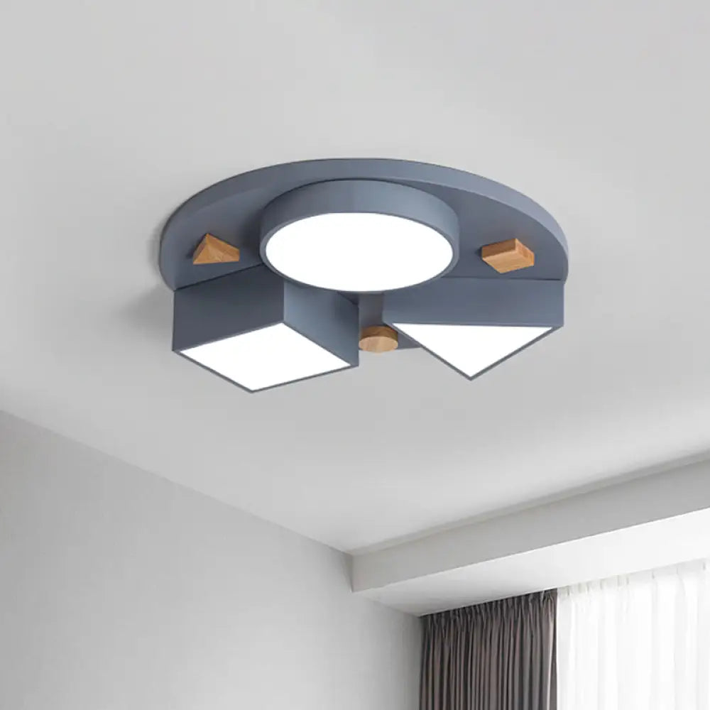 16’/26’ W Modern Geometry Iron Led Ceiling Light Grey/Grey - Blue Flush Mount For Bedroom Grey / 16’