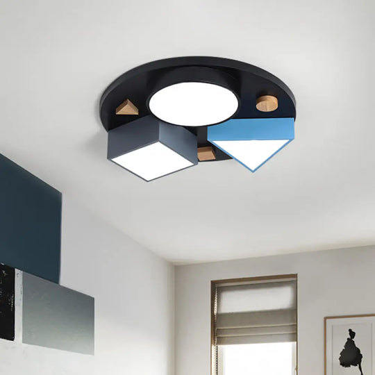 16’/26’ W Modern Geometry Iron Led Ceiling Light Grey/Grey - Blue Flush Mount For Bedroom Gray