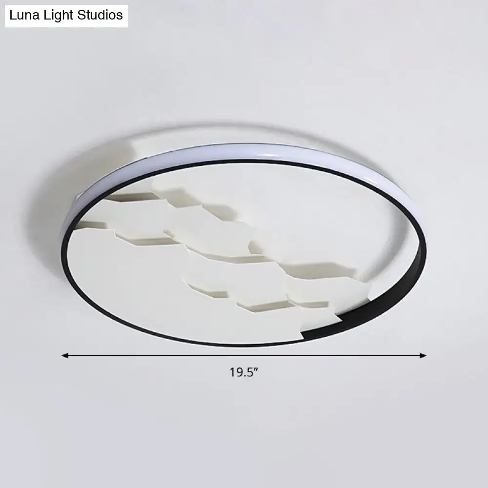 16.5’/19.5’ Wide Black Circle Led Flush Ceiling Light In Warm/White/Natural Shining Modern