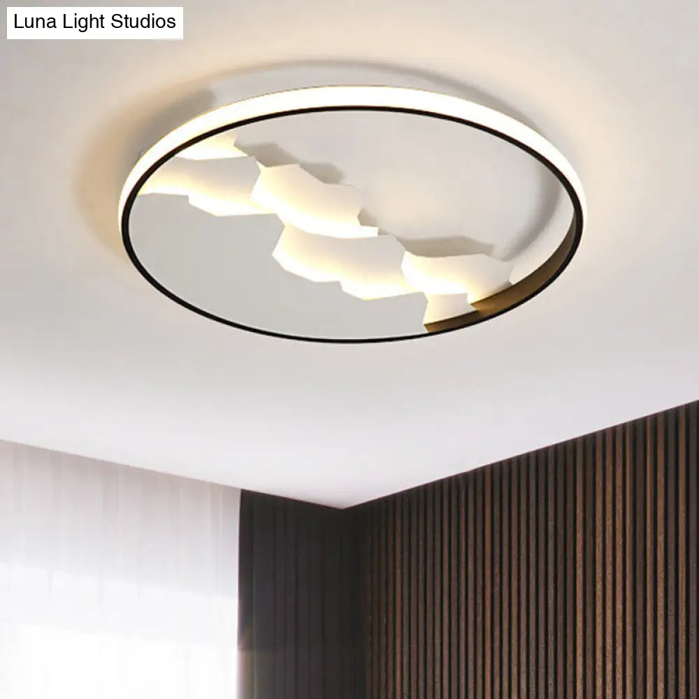 16.5’/19.5’ Wide Black Circle Led Flush Ceiling Light In Warm/White/Natural Shining Modern