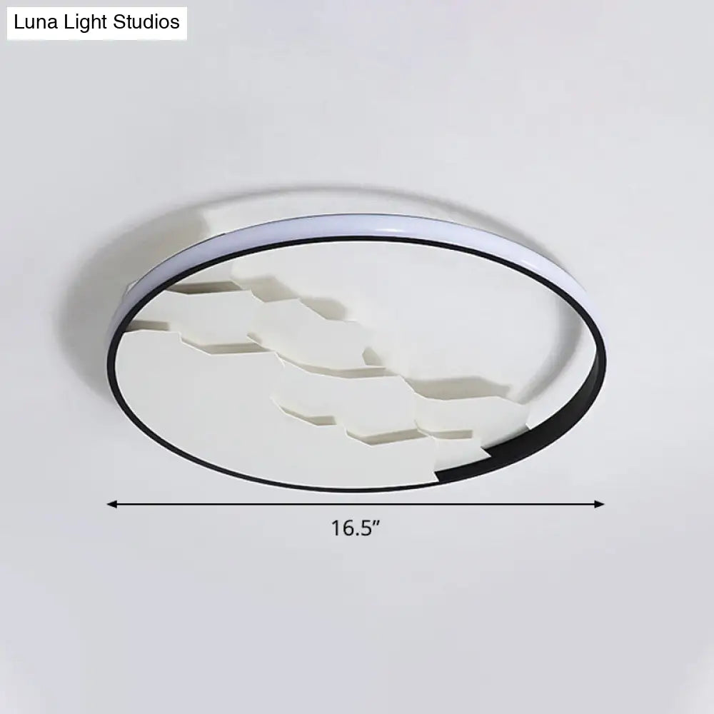 16.5/19.5 Wide Black Circle Led Flush Ceiling Light In Warm/White/Natural Shining Modern Acrylic