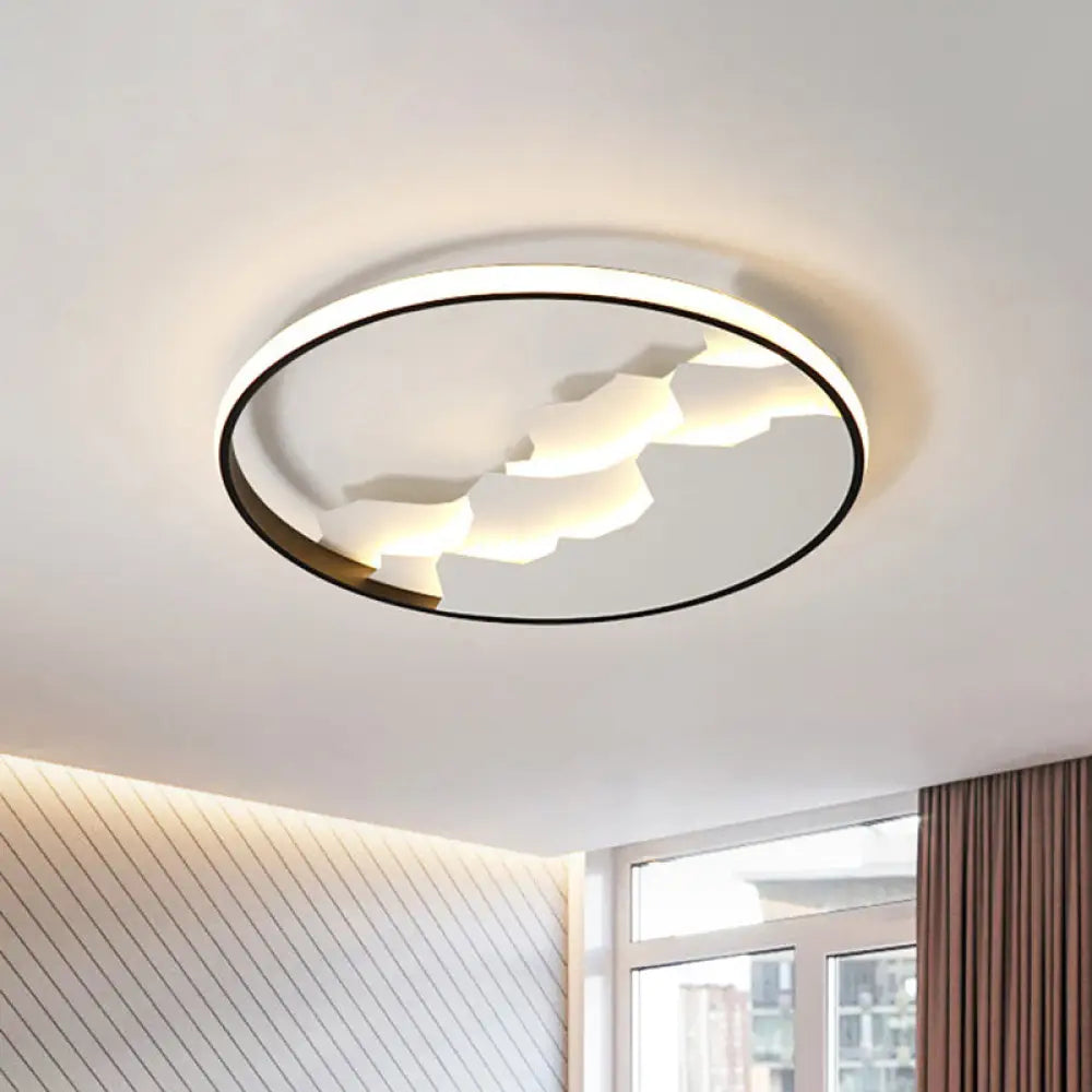 16.5’/19.5’ Wide Black Circle Led Flush Ceiling Light In Warm/White/Natural Shining Modern