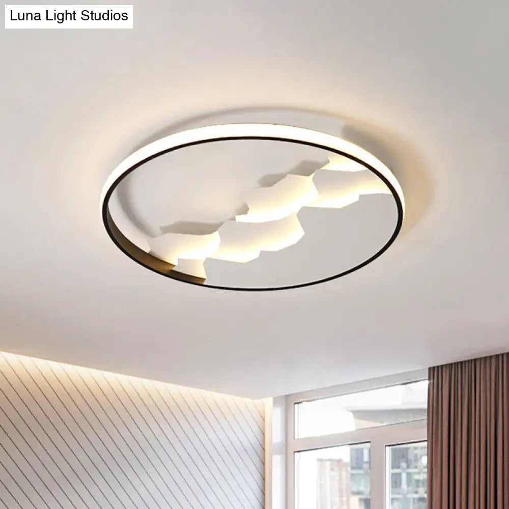 16.5/19.5 Wide Black Circle Led Flush Ceiling Light In Warm/White/Natural Shining Modern Acrylic