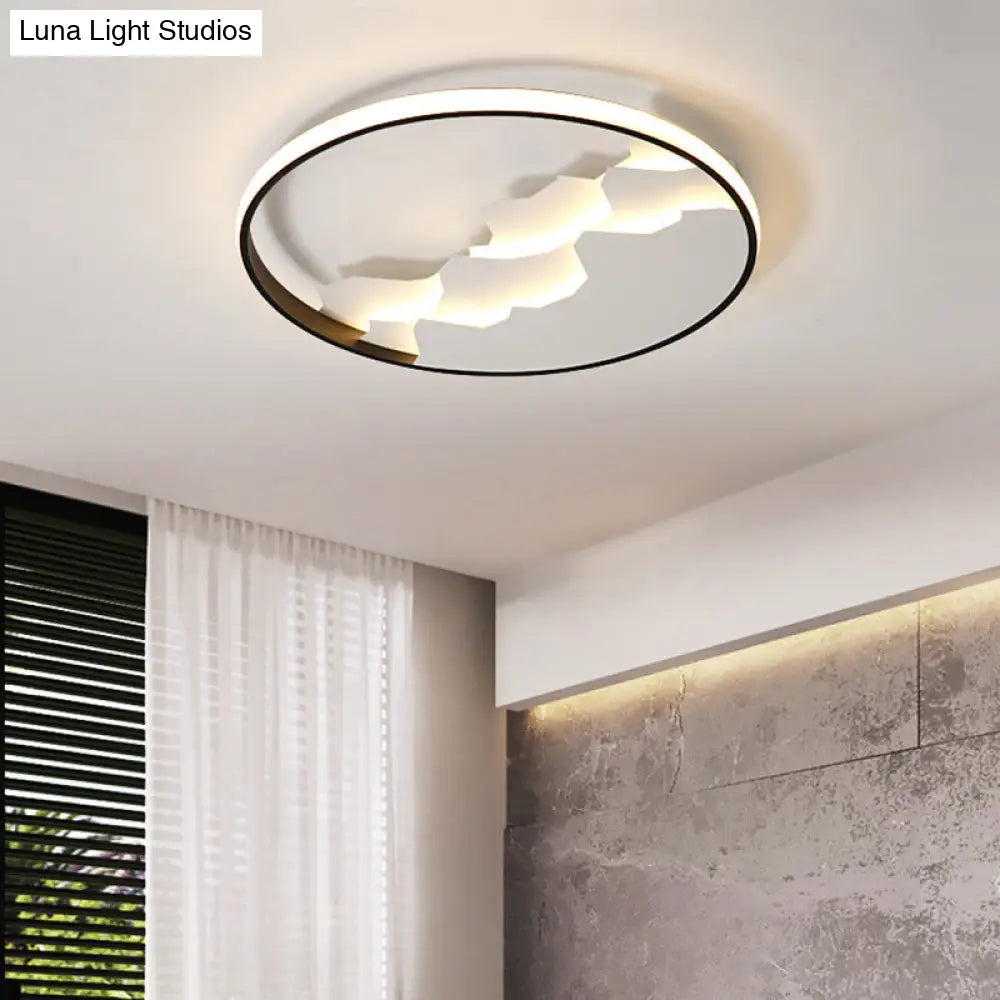 16.5’/19.5’ Wide Black Circle Led Flush Ceiling Light In Warm/White/Natural Shining Modern