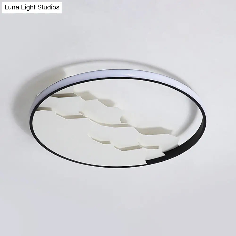 16.5’/19.5’ Wide Black Circle Led Flush Ceiling Light In Warm/White/Natural Shining Modern