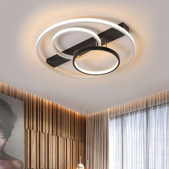 16.5’/20.5’ Contemporary Black And White Led Semi Flush Mount Ceiling Light Black - White / 16.5’