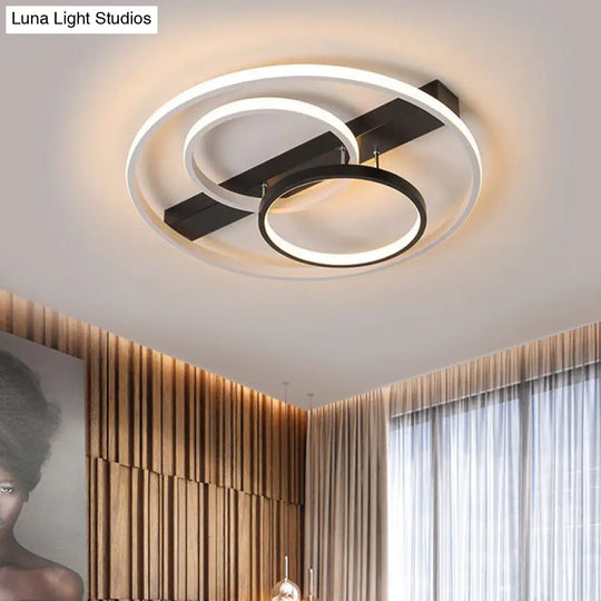 16.5/20.5 Contemporary Black And White Led Semi Flush Mount Ceiling Light Black-White / 16.5