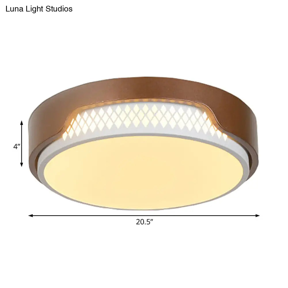 16.5/20.5 Dia Brown Round Flush Ceiling Light With Simplicity Acrylic Led Warm/White Fixture