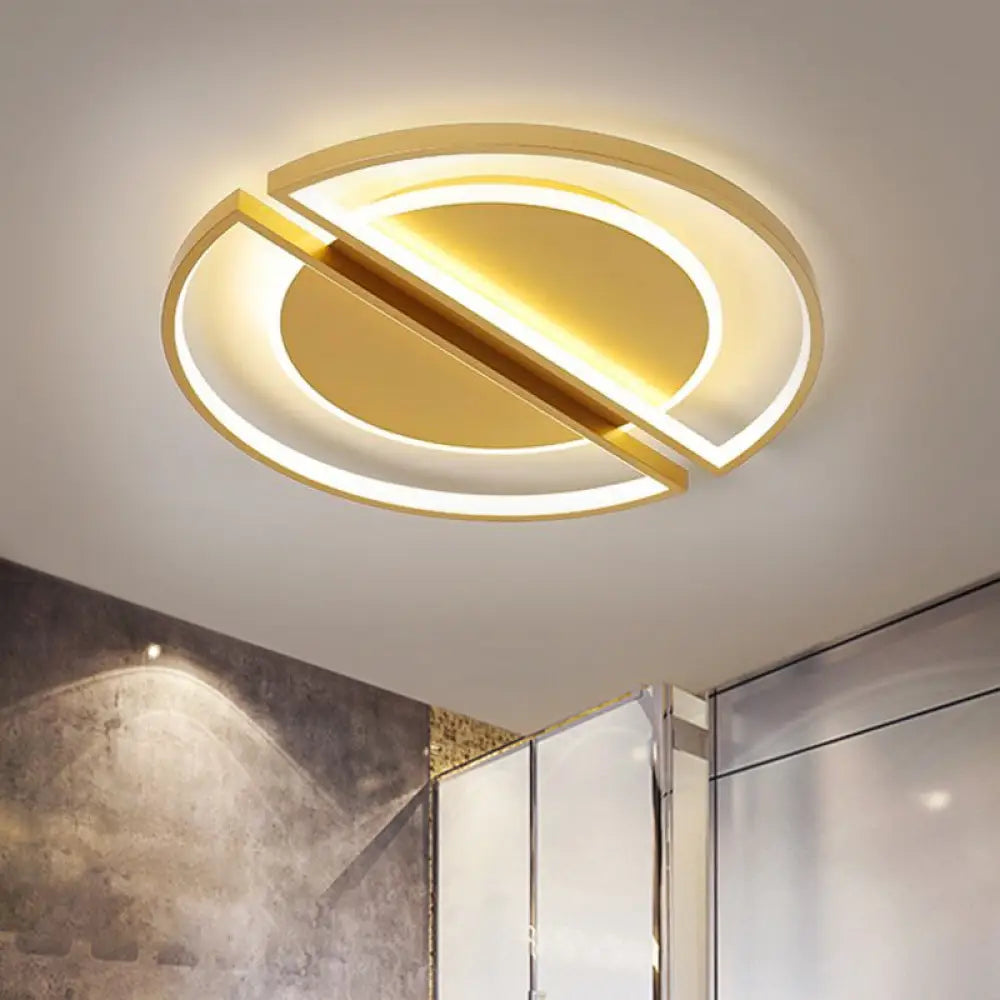 16.5/20.5 Led Bedroom Flush Mount Lamp - Simple Gold Ceiling Light With Round Shade In Warm/White /