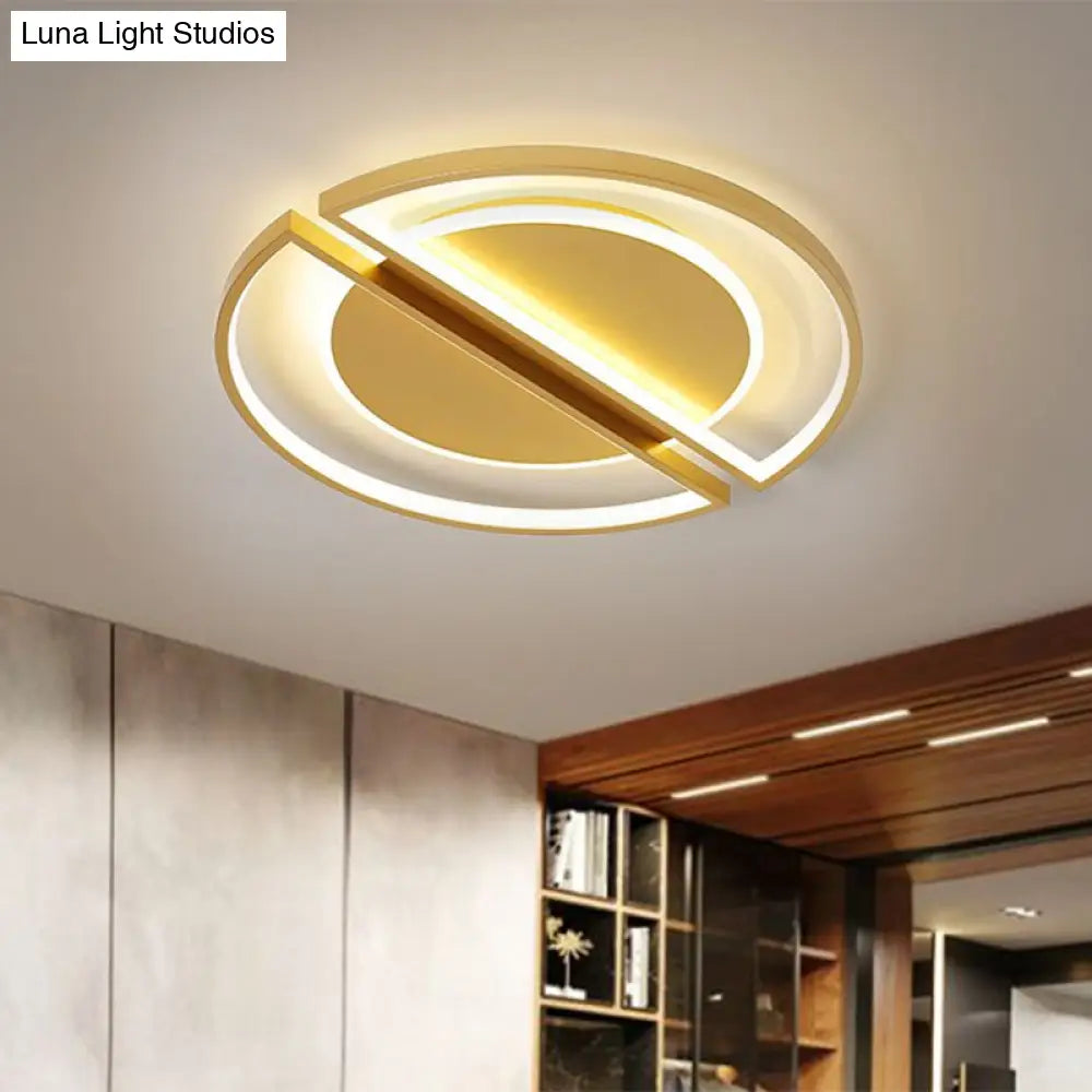 16.5/20.5 Led Bedroom Flush Mount Lamp - Simple Gold Ceiling Light With Round Shade In Warm/White