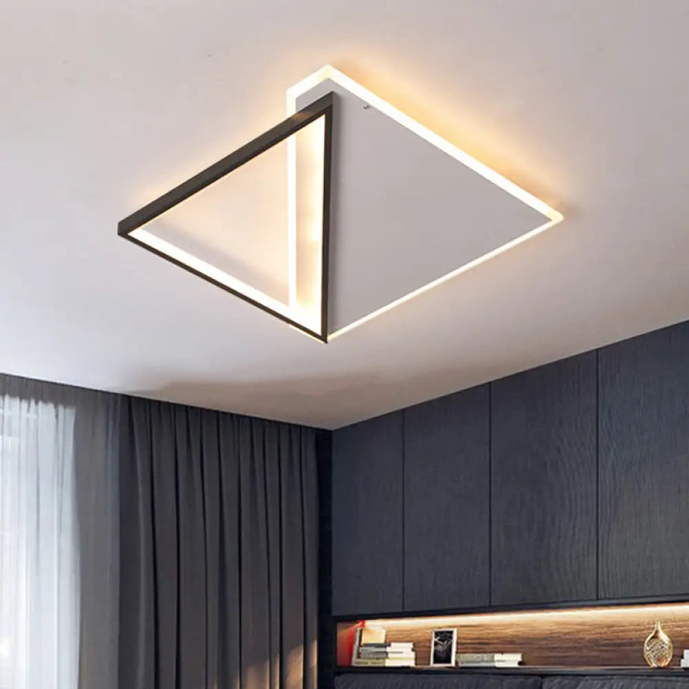 16.5’/20.5’ Led Ceiling Flush Light Metallic Black And White Rhombus Indoor Lighting Warm/White