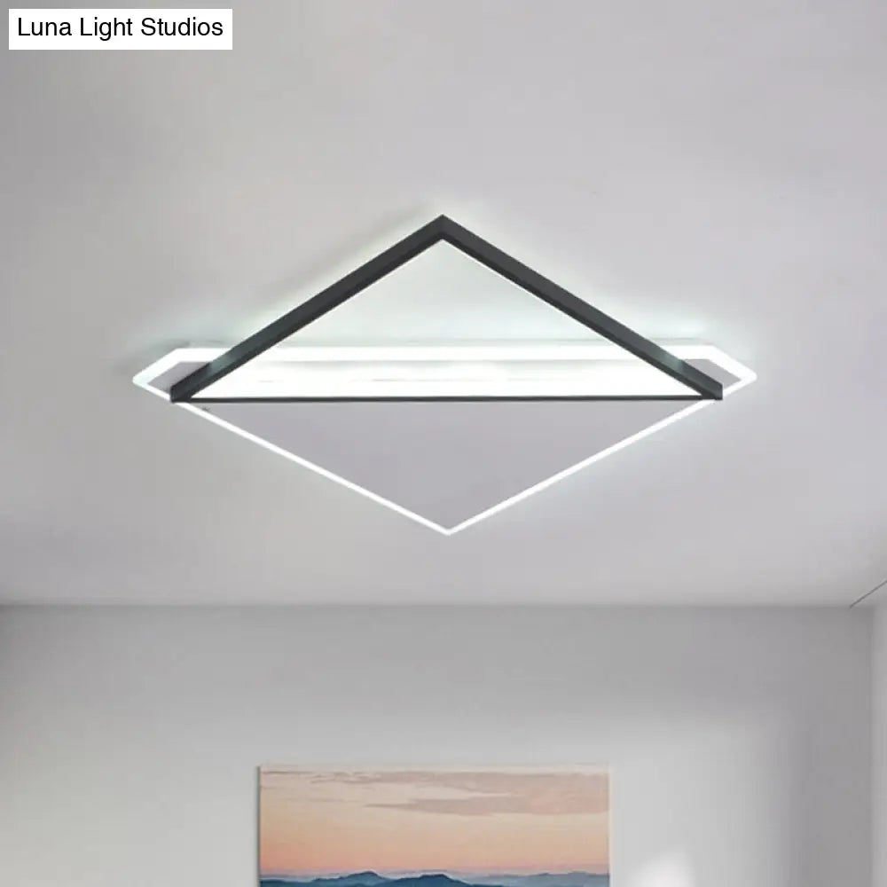 16.5/20.5 Led Ceiling Flush Light Metallic Black And White Rhombus Indoor Lighting Warm/White