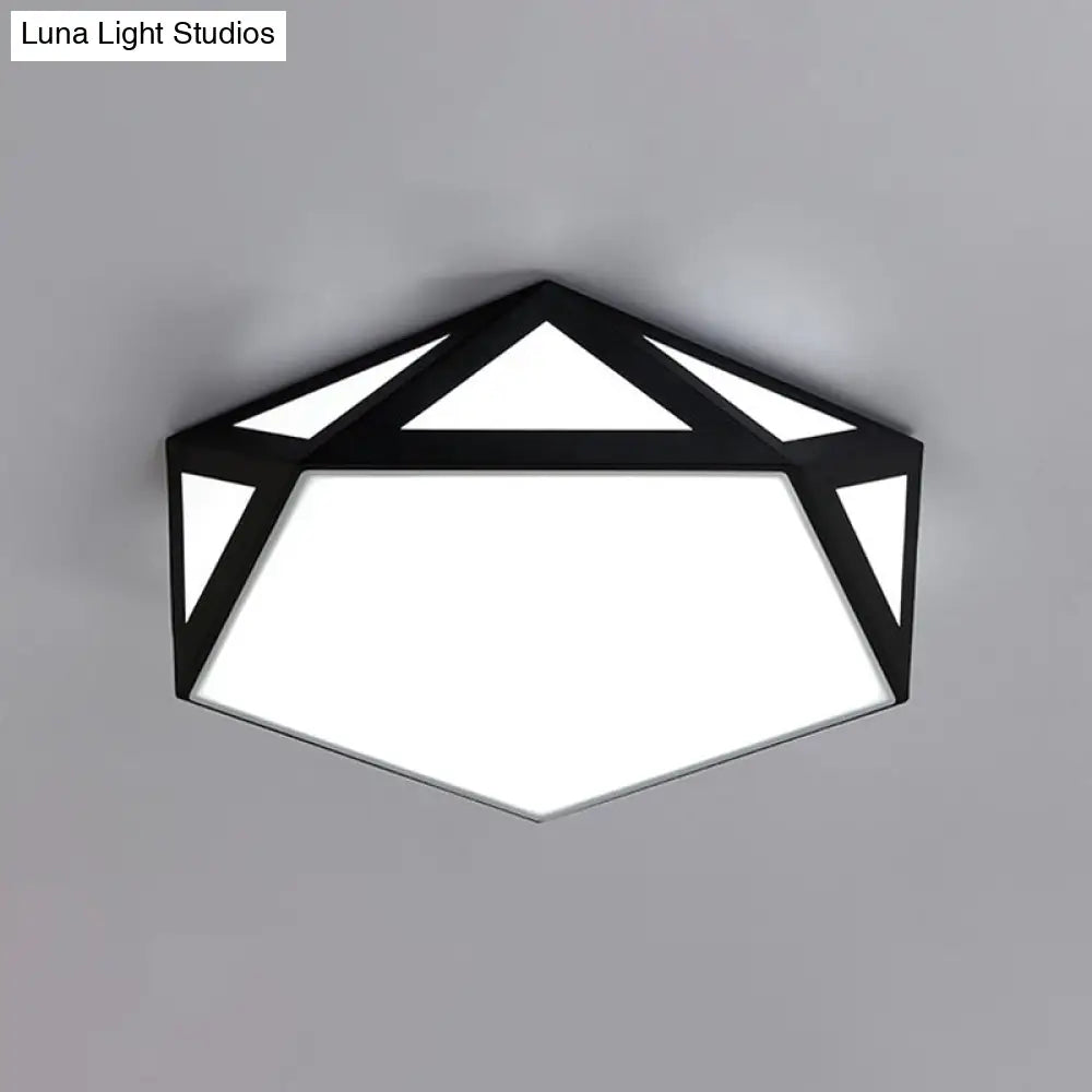 16.5/20.5 Modern Black/White Led Flush Ceiling Light - Foyer Flush-Mount Fixture With Pentagon