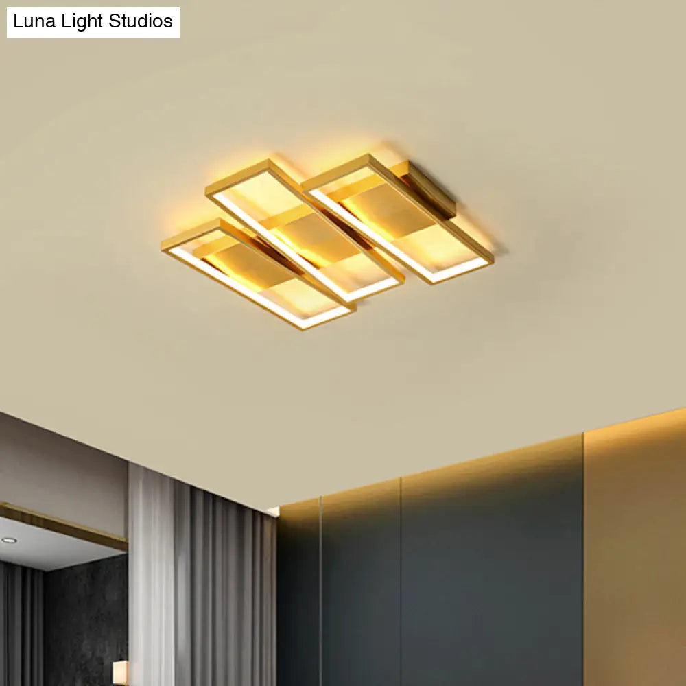 16.5/20.5 Modern Led Flush Ceiling Light In Gold Rectangle Shape Acrylic Shade