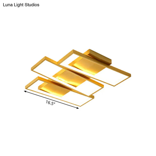 16.5/20.5 Modern Led Flush Ceiling Light In Gold Rectangle Shape Acrylic Shade