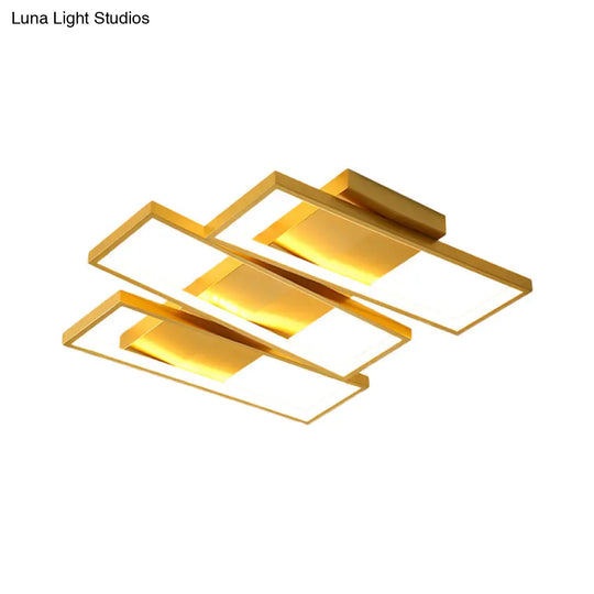 16.5/20.5 Modern Led Flush Ceiling Light In Gold Rectangle Shape Acrylic Shade