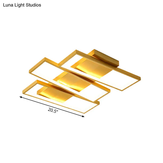 16.5/20.5 Modern Led Flush Ceiling Light In Gold Rectangle Shape Acrylic Shade