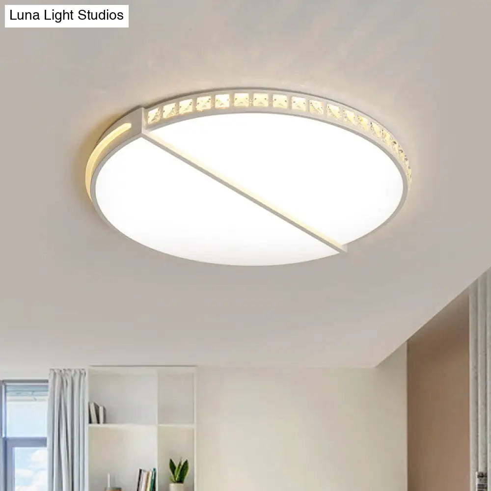 16.5/20.5 Simple Metallic Led Flush Mount Ceiling Light In Warm/White/3 Color With Crystal Accent -