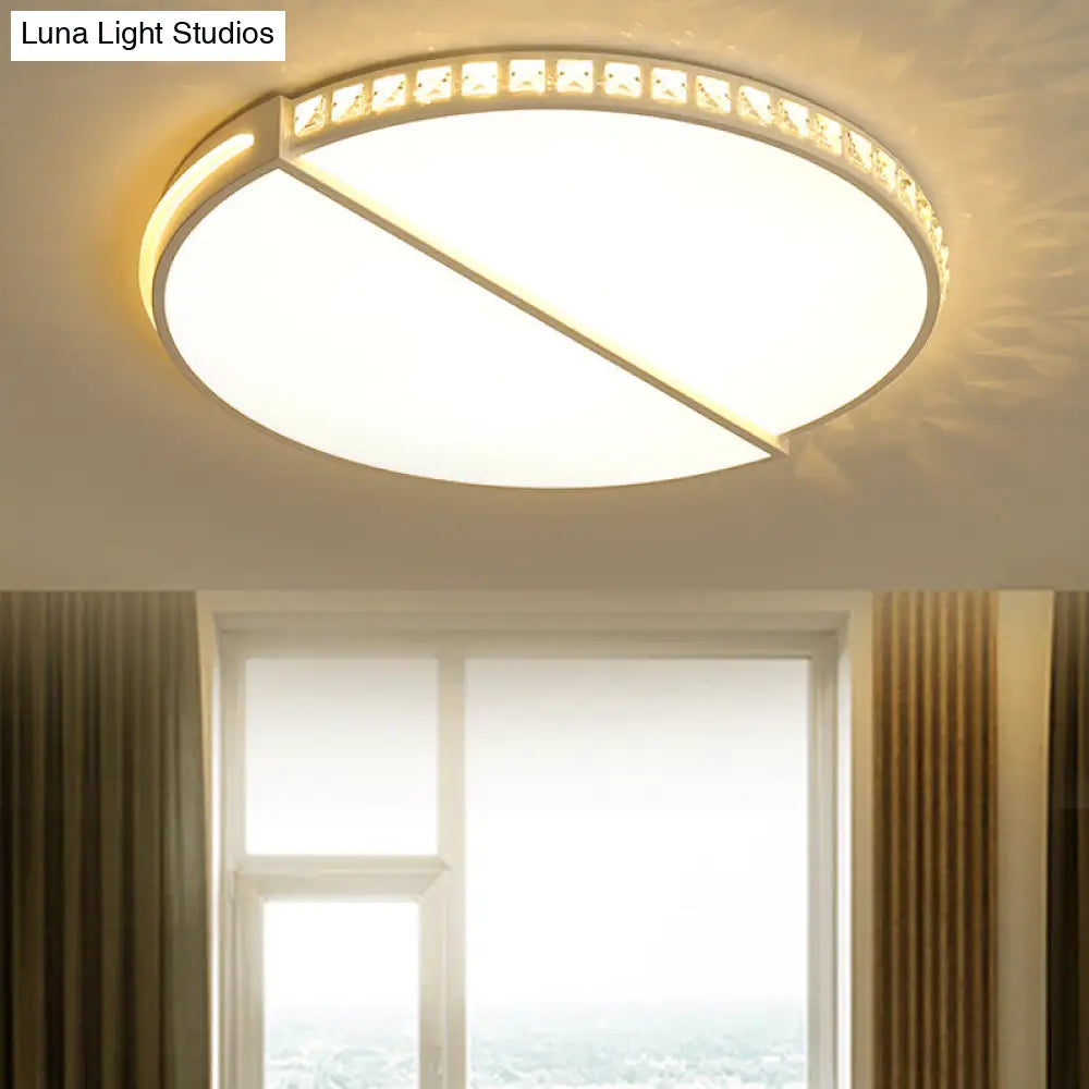 16.5/20.5 Simple Metallic Led Flush Mount Ceiling Light In Warm/White/3 Color With Crystal Accent -