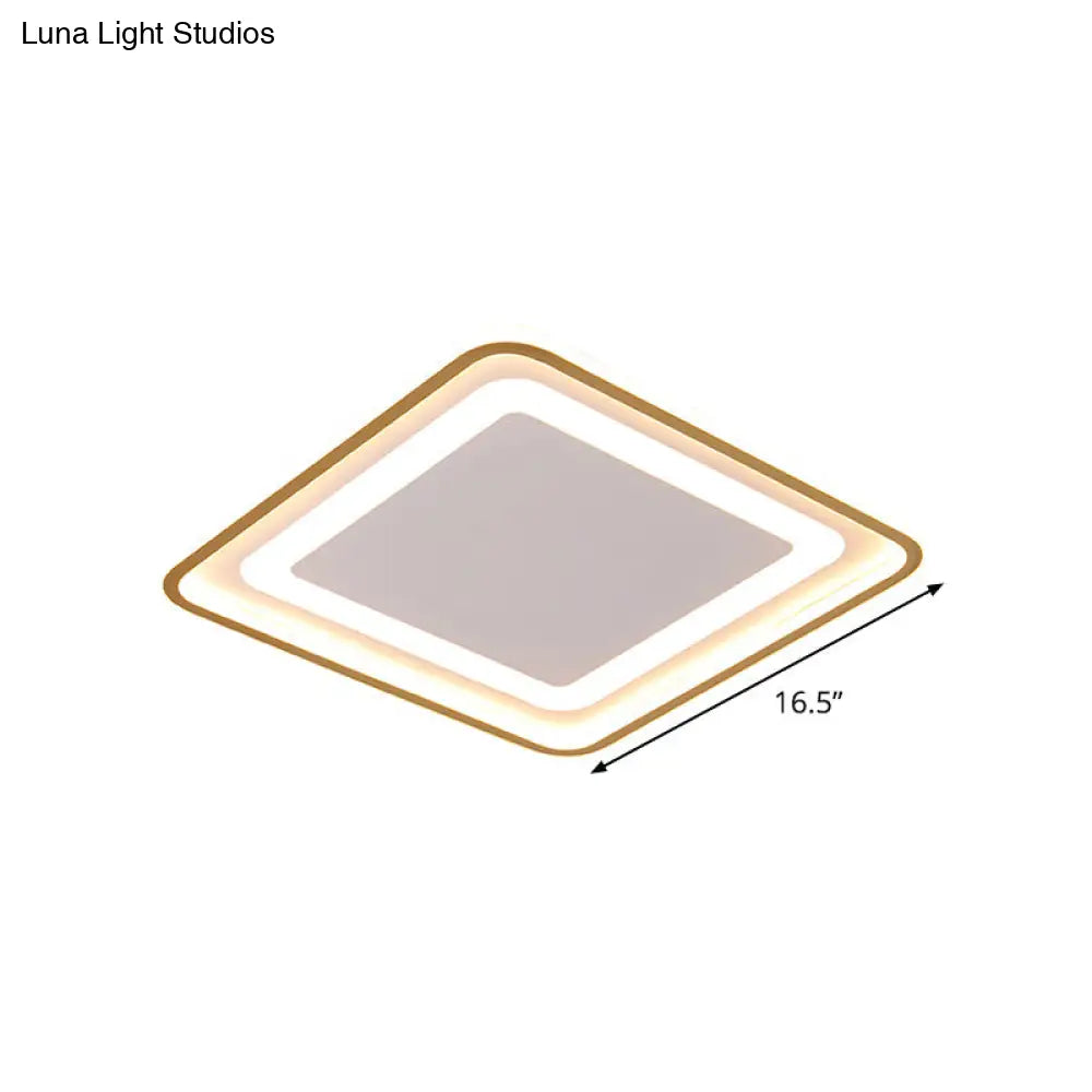 16.5’/20.5’ W Modern Led Flush Light Gold Squared Ceiling Lamp For Bedroom With Acrylic Shade -