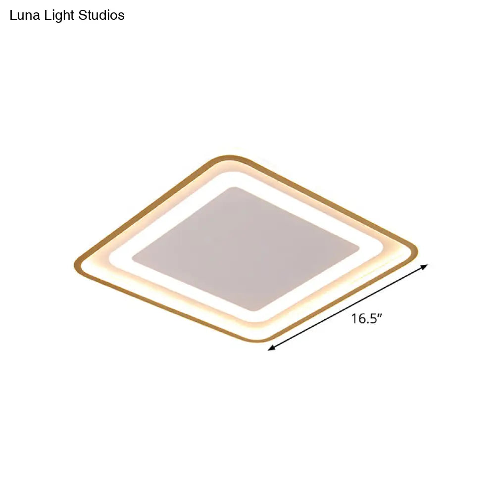 16.5/20.5 W Modern Led Flush Light Gold Squared Ceiling Lamp For Bedroom With Acrylic Shade -