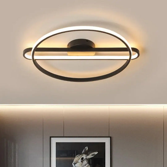 16.5/20.5 Wide Ring Semi Flush Led Ceiling Light - Modern Black Metallic Finish Warm/White Lighting