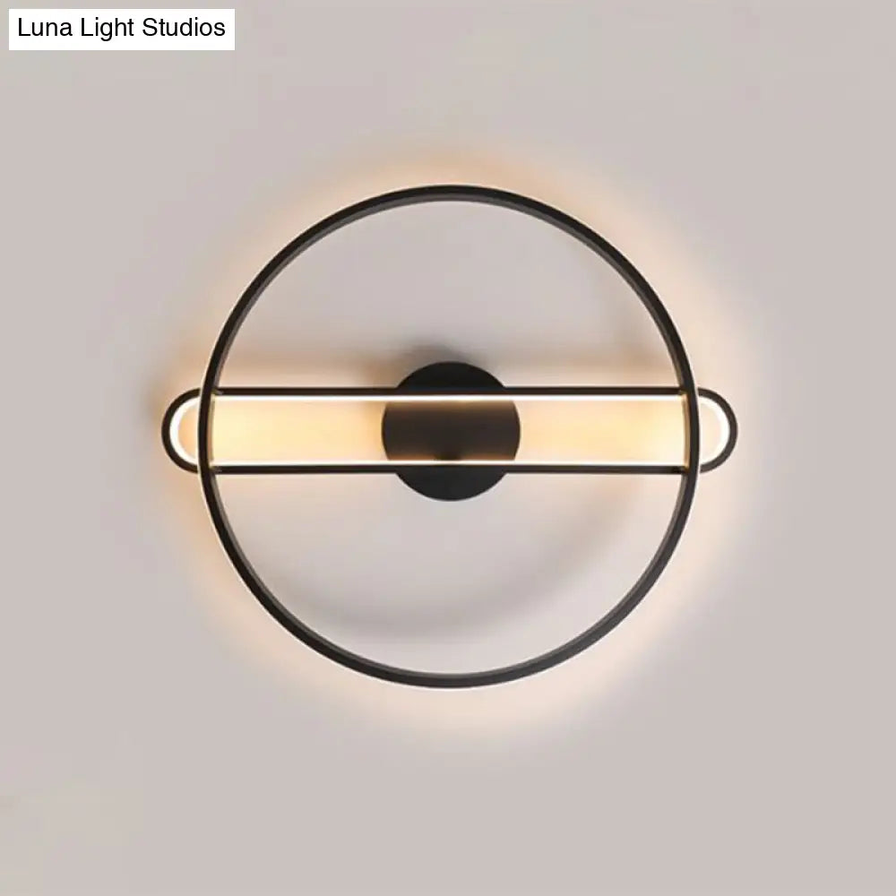 16.5/20.5 Wide Ring Semi Flush Led Ceiling Light - Modern Black Metallic Finish Warm/White Lighting