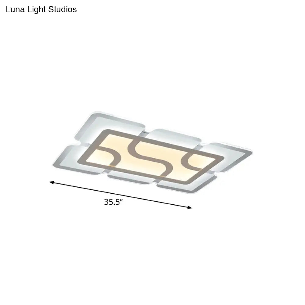 16.5’ / 35.5’ 47’ Modern Led Flush Light Fixture - White Square/Rectangle Ultra - Thin Close