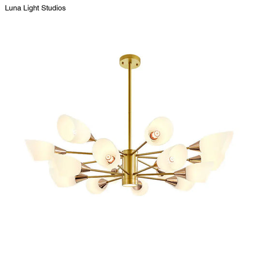 16-Bulb Post Modern Chandelier With Frosted Glass Shade And Gold Floral Design - Hanging Ceiling