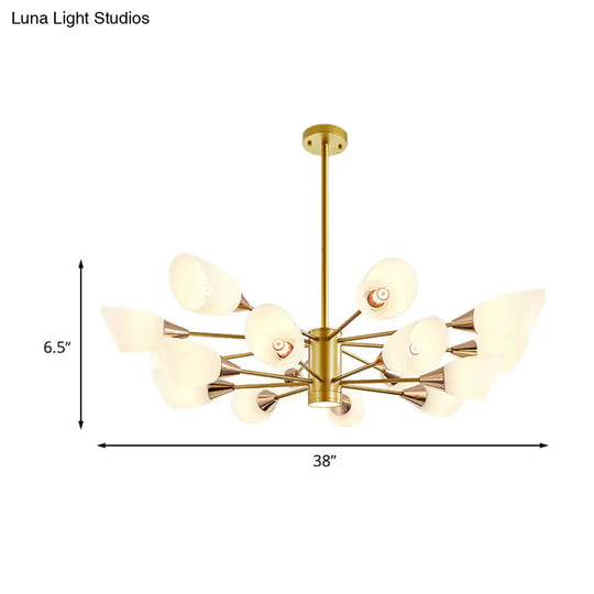 16-Bulb Post Modern Chandelier With Frosted Glass Shade And Gold Floral Design - Hanging Ceiling