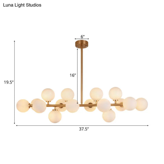 16-Light Gold Linear Island Chandelier With Glass Shade - Post Modern Billiard Lighting