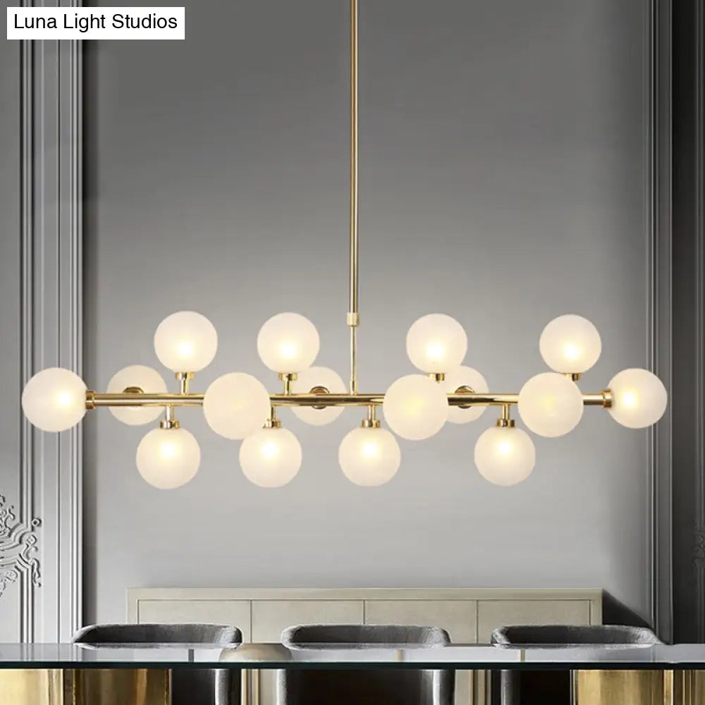 16-Light Gold Linear Island Chandelier With Glass Shade - Post Modern Billiard Lighting