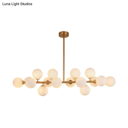 16-Light Gold Linear Island Chandelier With Glass Shade - Post Modern Billiard Lighting