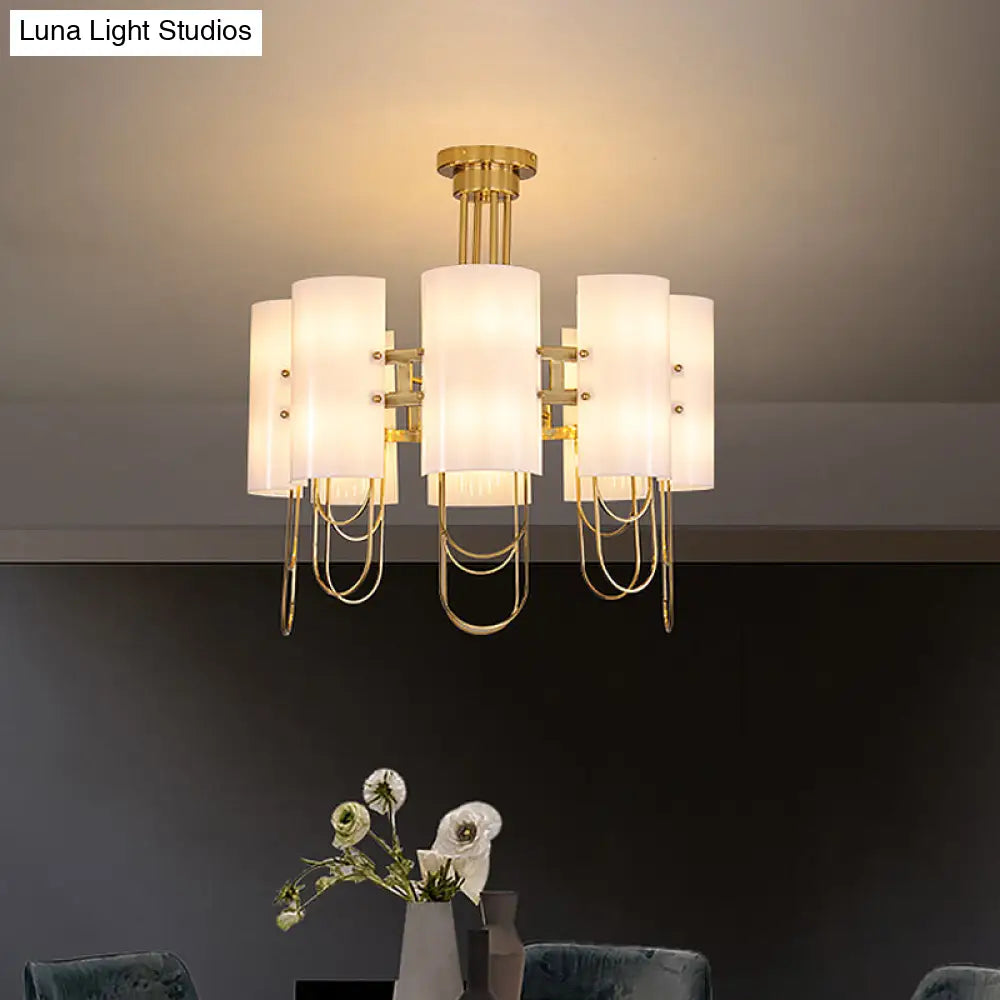 16-Light White-Gold Marble Chandelier: Elegant Drum Shaped Ceiling Suspension Lamp For Living Room